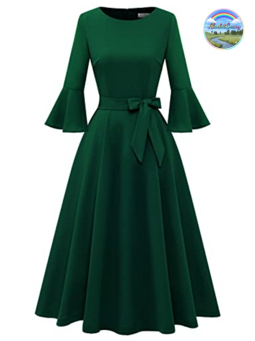Modest Bell Sleeve Midi Dress A-Line Church Wedding Guest Cocktail